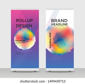 Pink blue yellow Abstract Shapes Modern Exhibition Advertising Trend Business Roll Up Banner Stand Poster Brochure flat design template creative concept. Blue magenta Roll Up EPS. Presentation Cover