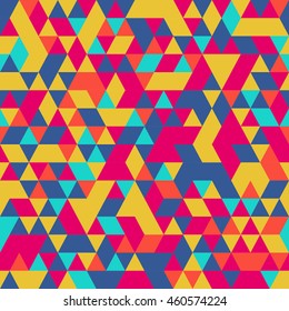 Pink Blue Yellow color triangle geometric seamless pattern.