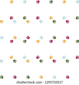 Pink, blue, yellow and green Cat Paw Dog Paw vector seamless repeat pattern . Surface pattern.