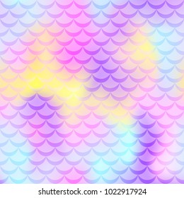 Pink blue yellow mermaid vector background. Mermaid seamless pattern tile. Holographic gradient. Fish scale pattern. Candy iridescent texture. Mermaid skin seamless pattern. Mermaid wrapping paper