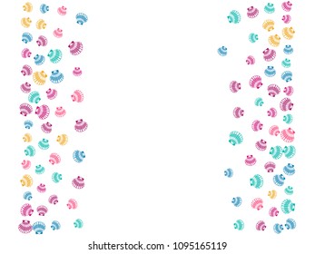 Pink blue yellow seashells vector, pearl bivalved mollusks illustration. Aquatic scallop bivalve pearl shell, marine mollusk isolated wild life nature background. Simple sea shell vector.
