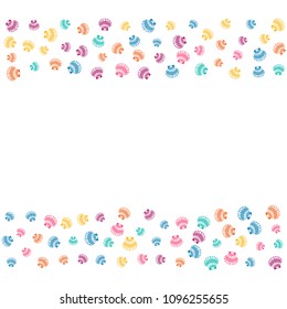 Pink blue yellow seashells vector, pearl bivalved mollusks illustration. Ocean scallop, bivalve pearl shell, marine mollusk isolated wild life-nature background. Minimalist sea shell vector.