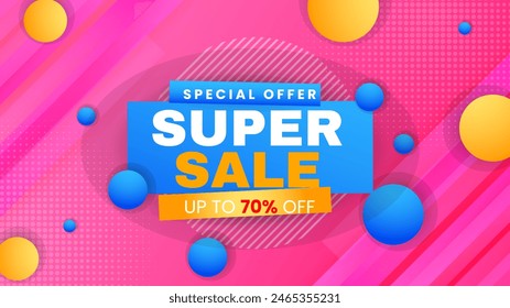 Pink blue and yellow vector abstract sale background design with shapes. Vector super sale template design. Big sales special offer. End of season party background