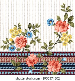 flores vectoriales rosas azules y amarillas con bordes de hojas