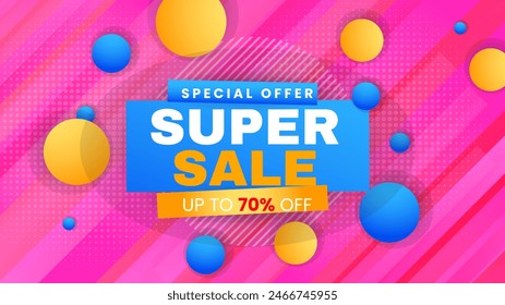 Pink blue and yellow vector gradient sale background design. Vector super sale template design. Big sales special offer. End of season party background