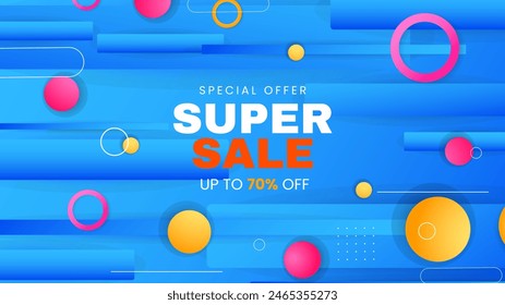 Pink blue and yellow vector mega sale super promo background with discount. Vector super sale template design. Big sales special offer. End of season party background