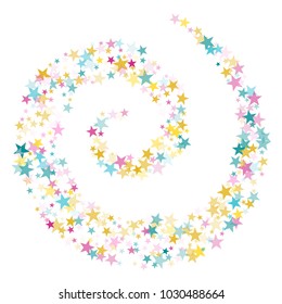 Pink blue yellow vector star background sparkle pattern. Premium colored confetti of flying stars, magic geometric sparkles stardust vector background on white. Festive party design.