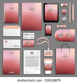 Pink blurred Corporate identity template set. Business stationery mock-up with logo. Branding design. 