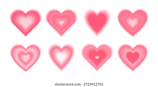 Rosa unscharfe Farbverlauf Herz Aura Form gesetzt. Valentinstag weich unscharf Liebe Symbol Sammlung. Vektorgrafik