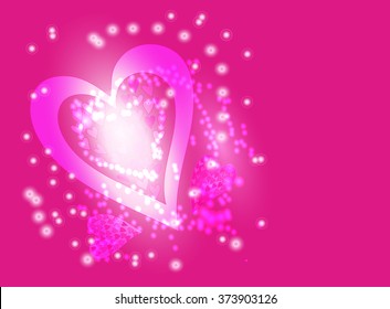 Pink blurred light background with bokeh effect. Shining bokeh pink heart. Vector background