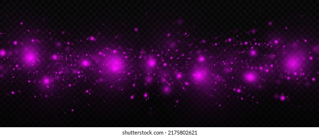 Pink blurred lights, bokeh and particles. Glitter light background. Sparkle lights twinkle isolated on transparent background. 