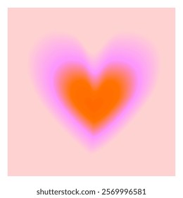 Pink Blurry Valentine Heart. Simple Valentine's Day Vector Illustration with Orange-Pink Gradient Heart on a Pink Background. Modern Romantic Print. Love Symbol With Aura Effect. Valentine Card. RGB.