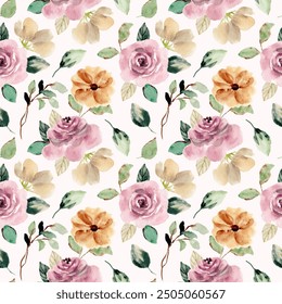 pink blush flower watercolor seamless pattern