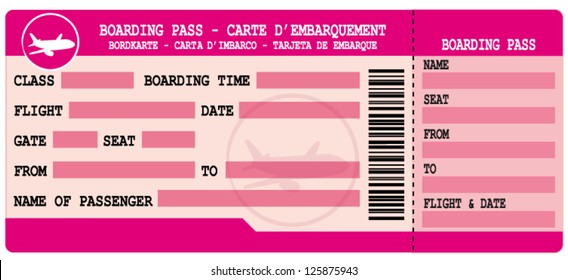 Pink boarding pass. Flight coupon vector illustration.