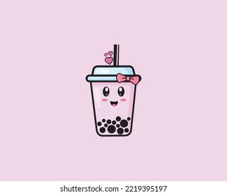 Pink Boba Cute Icon Design