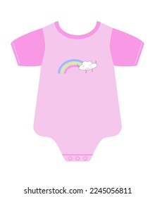 Pink bodysuit with rainbow for baby girl. Clothing for infant kids. Vector illustration isolated design