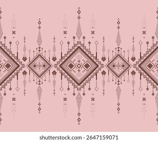 Padrão étnico boêmio rosa com simetria geométrica - impressão têxtil tribal