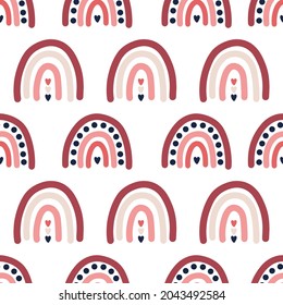Pink boho rainbows seamless pattern