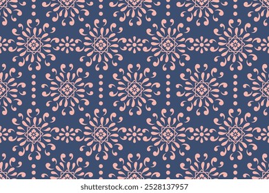 Rosa Boho padrão sem emenda no fundo azul 