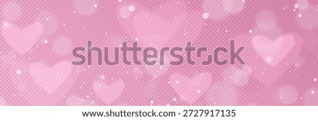 Pink bokeh heart background with glitter and sparkle effects. Love themed transparent gradient pattern with light elements, cute pastel colors and romantic dreamy atmosphere for Valentine Day design.