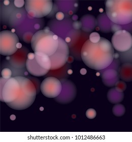 Pink bokeh lights background. Blur glitter texture. Sparkle overlay effect. Defocused effect. Illuminated abstract print. Soft. Tender. Love, Sweet moment. Girly, Childish, Baby Backdrop. Vector.