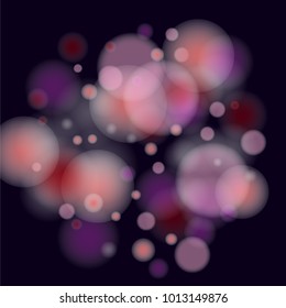 Pink bokeh lights background. Blur glitter texture. Sparkle overlay effect. Defocused effect. Illuminated abstract print. Soft. Tender. Love, Sweet moment. Girly, Childish, Baby Backdrop. Vector.