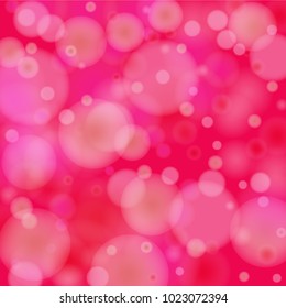 Pink bokeh lights background. Blur glitter texture. Sparkle overlay effect. Defocused effect. Illuminated abstract print. Soft. Tender. Love, Sweet moment. Girly, Childish, Baby Backdrop. Vector.