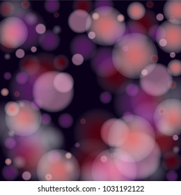 Pink bokeh lights background. Blur glitter texture. Sparkle overlay effect. Defocused effect. Illuminated abstract print. Soft. Tender. Love, Sweet moment. Girly, Childish, Baby Backdrop. Vector.