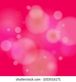 Pink bokeh lights background. Blur glitter texture. Sparkle overlay effect. Defocused effect. Illuminated abstract print. Soft. Tender. Love, Sweet moment. Girly, Childish, Baby Backdrop. Vector.