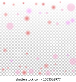 Pink bokeh lights background. Blur glitter texture. Sparkle overlay effect. Defocused effect. Illuminated abstract print. Soft. Tender. Love, Sweet moment. Girly, Childish, Baby Backdrop. Vector.