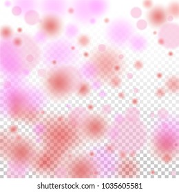Pink bokeh lights background. Blur glitter texture. Sparkle overlay effect. Defocused effect. Illuminated abstract print. Soft. Tender. Love, Sweet moment. Girly, Childish, Baby Backdrop. Vector.
