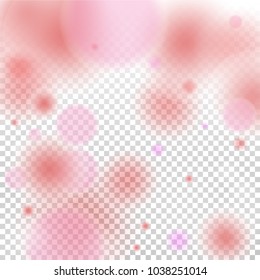 Pink bokeh lights background. Blur glitter texture. Sparkle overlay effect. Defocused effect. Illuminated abstract print. Soft. Tender. Love, Sweet moment. Girly, Childish, Baby Backdrop. Vector.