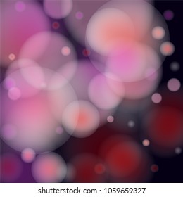 Pink bokeh lights background. Blur glitter texture. Sparkle overlay effect. Defocused effect. Illuminated abstract print. Soft. Tender. Love, Sweet moment. Girly, Childish, Baby Backdrop. Vector.