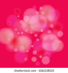 Pink bokeh lights background. Blur glitter texture. Sparkle overlay effect. Defocused effect. Illuminated abstract print. Soft. Tender. Love, Sweet moment. Girly, Childish, Baby Backdrop. Vector.