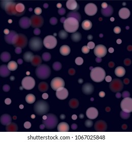 Pink bokeh lights background. Blur glitter texture. Sparkle overlay effect. Defocused effect. Illuminated abstract print. Soft. Tender. Love, Sweet moment. Girly, Childish, Baby Backdrop. Vector.