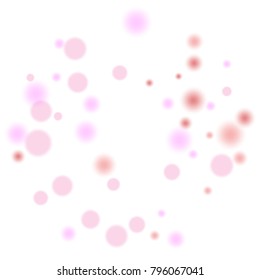 Pink bokeh lights background. Blur glitter texture. Sparkle overlay effect. Defocused effect. Illuminated abstract print. Soft. Tender. Love, Sweet moment. Girly, Childish, Baby Backdrop. Vector.