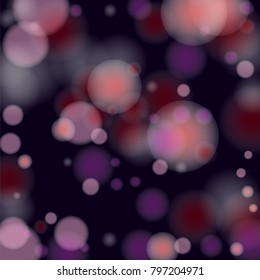 Pink bokeh lights background. Blur glitter texture. Sparkle overlay effect. Defocused effect. Illuminated abstract print. Soft. Tender. Love, Sweet moment. Girly, Childish, Baby Backdrop. Vector.