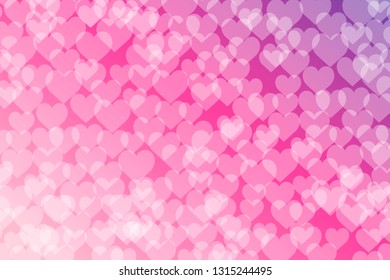 Pink Bokeh lights gradient background with hearts