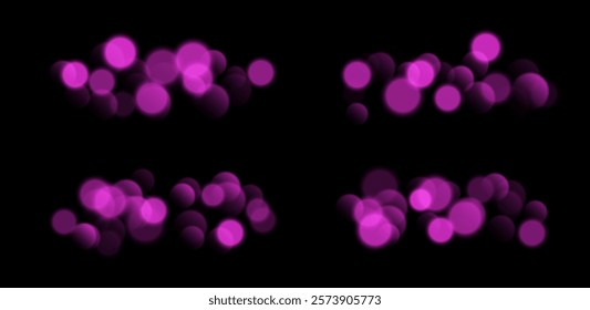 Pink bokeh set, blurred background with sparkling lights, blurry glitter effect.