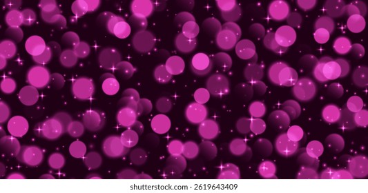 Pink bokeh with stars and sparkles, shiny overlay decoration isolated on grey background.