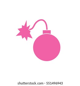 Pink bomb with a burning wick. Bomb vector icon