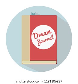 The pink  book is in a flat style with a shadow and a white round frame. Inscription on the cover: Dream Journal