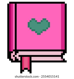 Pink book with love on the cover vector pixel art