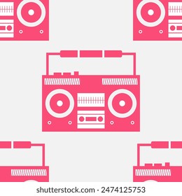 Pink boombox seamless vector pattern. Isolated. Cheker grid