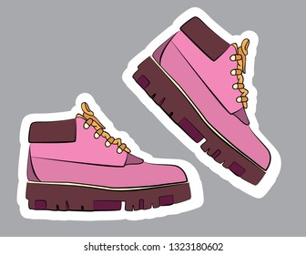 Pink BOOTS woman shoes Fashion illustration vector  object isolated