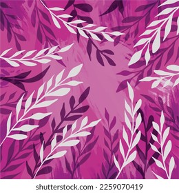 Pink botanical background with natural leaves decoration vector isolated on square template with valentine vibes for social media template, paper and textile scarf print, wrapping paper, poster.