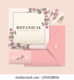 Vector de diseño de tarjeta de elemento botánico rosa