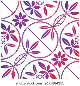 Pink Botanical Seamless Pattern with Decorative Floral Motifs and Abstract Circles for Wallpaper and Textile