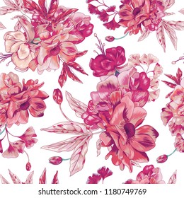 Pink Botanical Seamless Vector Pattern