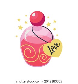Pink bottle with love potion isometric icon 3d vector illustration